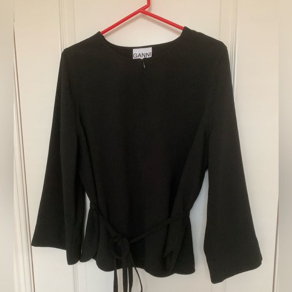 EUC GANNI Black Peplum Top with Removable Belt – EU 42 / US 10